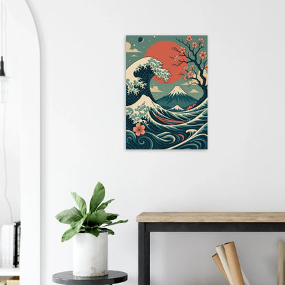 Japansk Vågor & Körsbärsblom Poster - Ukiyo-e Konsttryck i Levande Färger