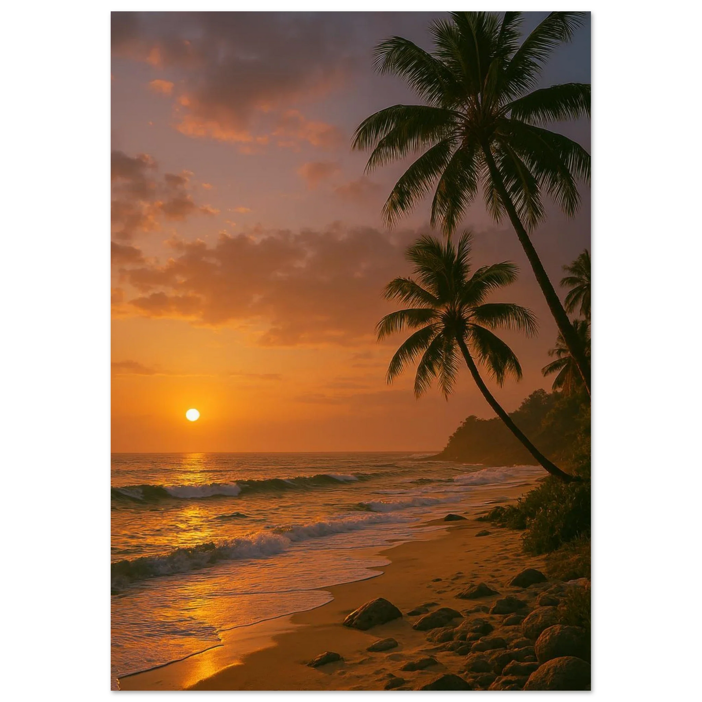 Golden Hour Tropical Sunset Poster - Vibrant Beach Art Print for Your Home