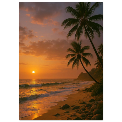 Golden Hour Tropical Sunset Poster - Vibrant Beach Art Print for Your Home