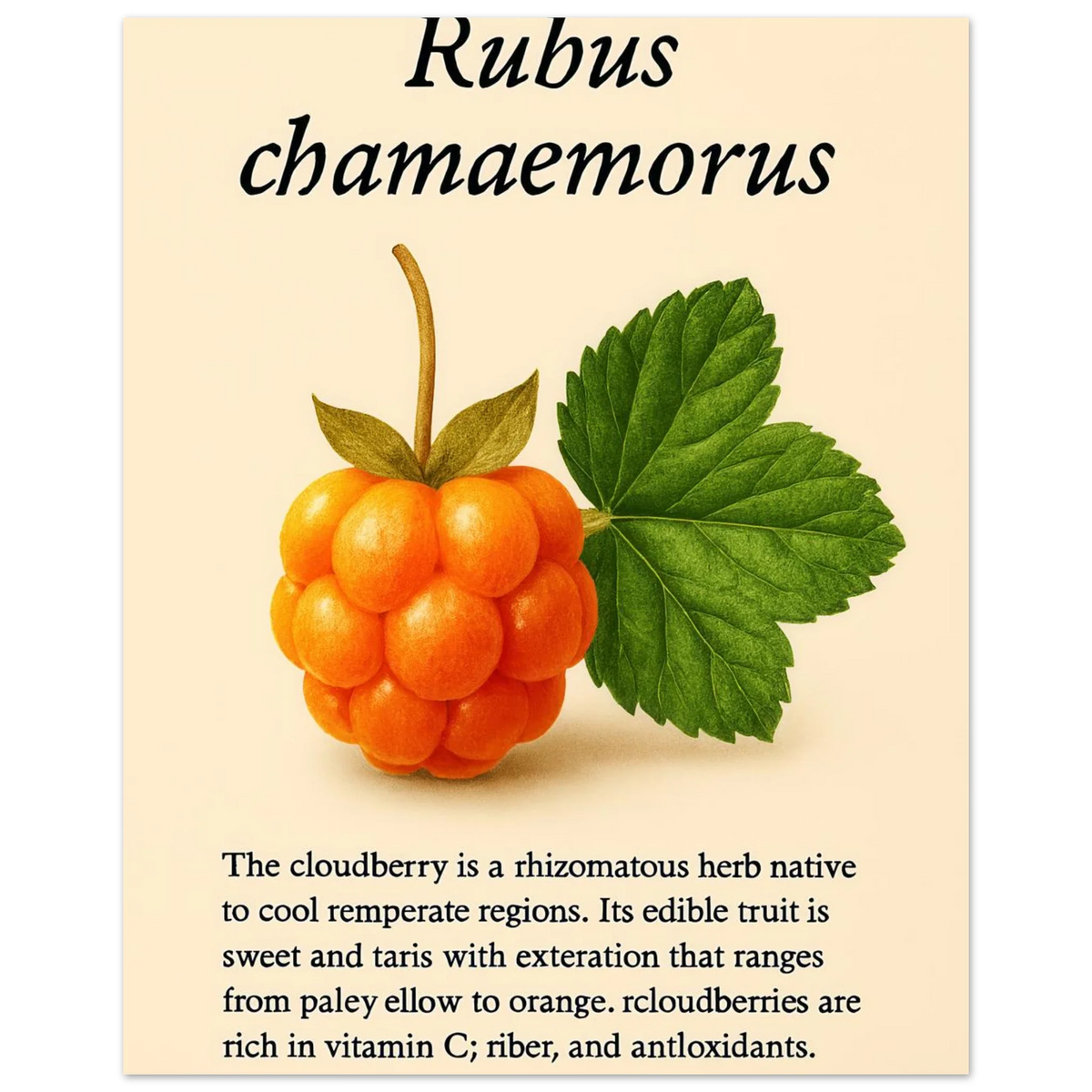 Rubus Chamaemorus Cloudberry Botanical Print - Vibrant Orange Fruit Wall Art Poster in Multiple Sizes