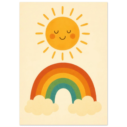 Happy Sun & Rainbow Art Print – Bring Joyful, Whimsical Vibes to Your Space in Multiple Sizes