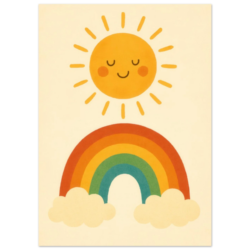 Happy Sun & Rainbow Art Print – Bring Joyful, Whimsical Vibes to Your Space in Multiple Sizes