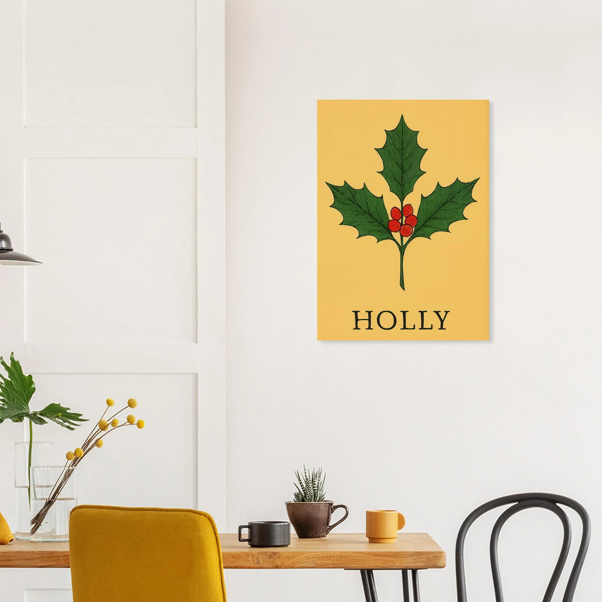 Frukter Botanisk Holly Print – Tidlös Väggkonst med Lyserande Bär & Löv i Dina Val av Storlekar