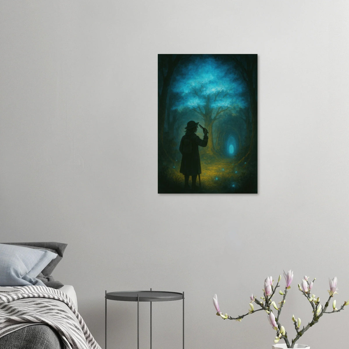 Enchanted Forest Explorer: Teal & Gold Mystical Journey Art Print