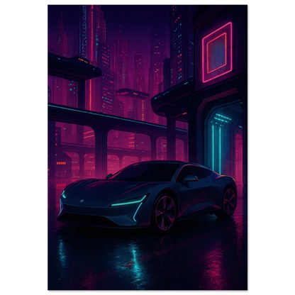 Neon Night Drive: Futuristic Cyberpunk Car Art Print – Bilar Collection