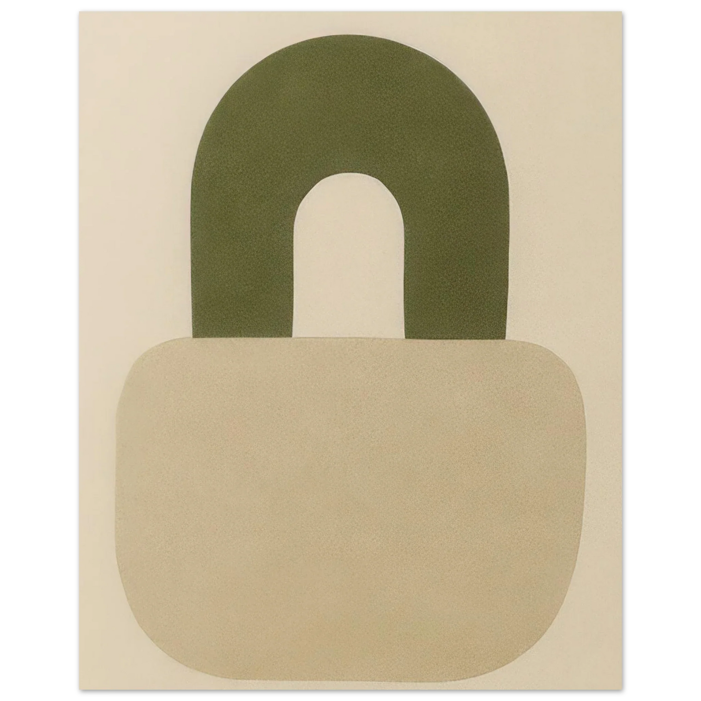 Abstrakt minimalistisk hänglåsdesign poster – Mjuk beige och armygrön väggkonst i premiumkvalitet