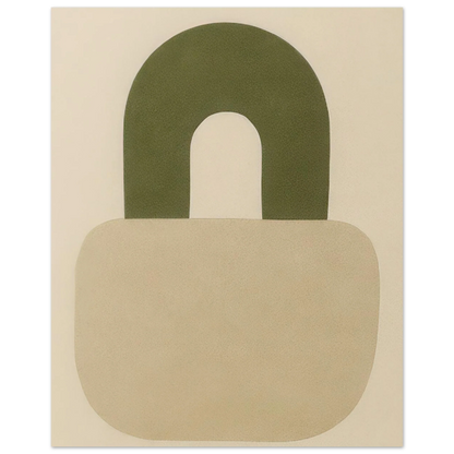 Abstrakt minimalistisk hänglåsdesign poster – Mjuk beige och armygrön väggkonst i premiumkvalitet