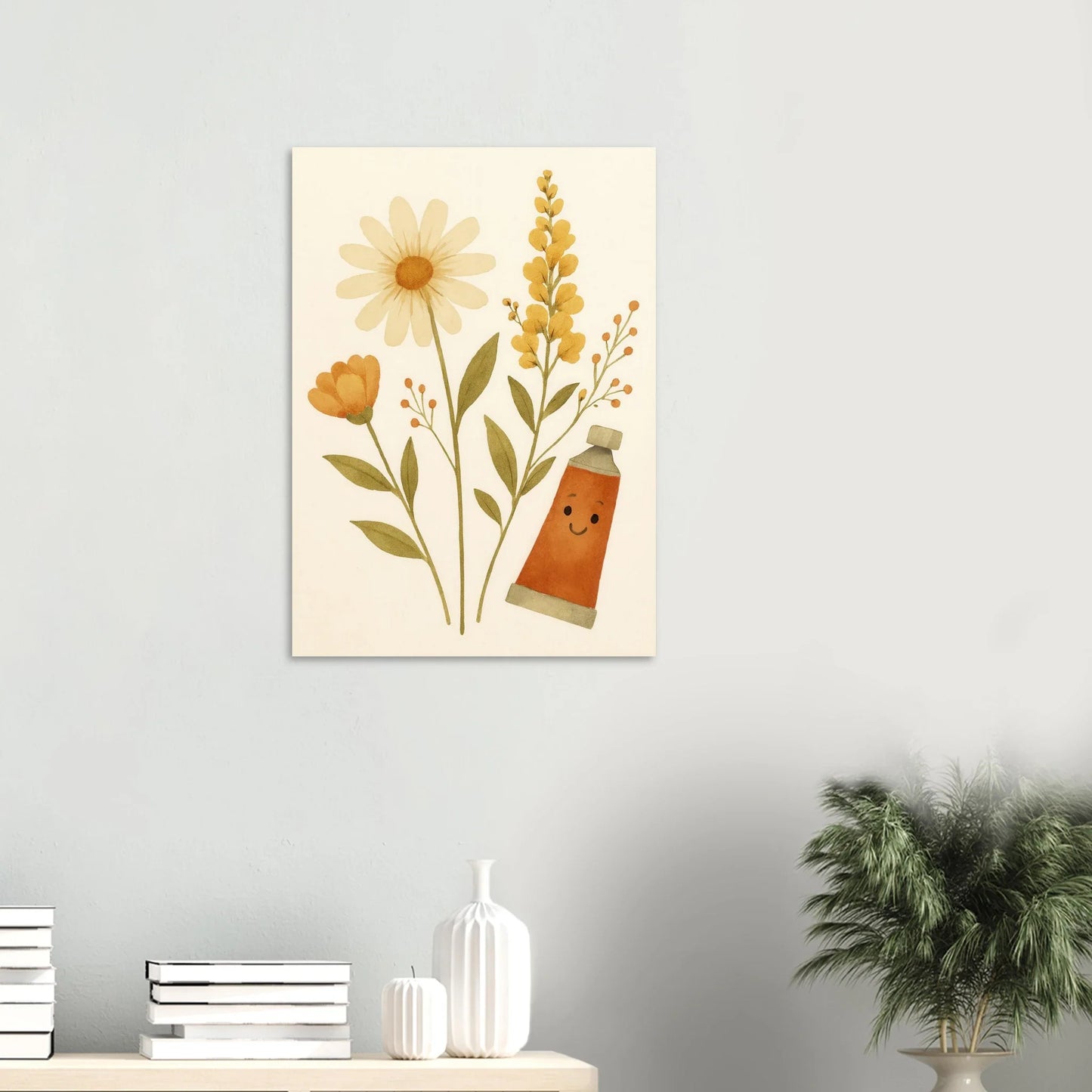 Vibrant Floral & Happy Paint Tube Art Print – Whimsical Barn Style Botanical Wall Art in Multiple Sizes