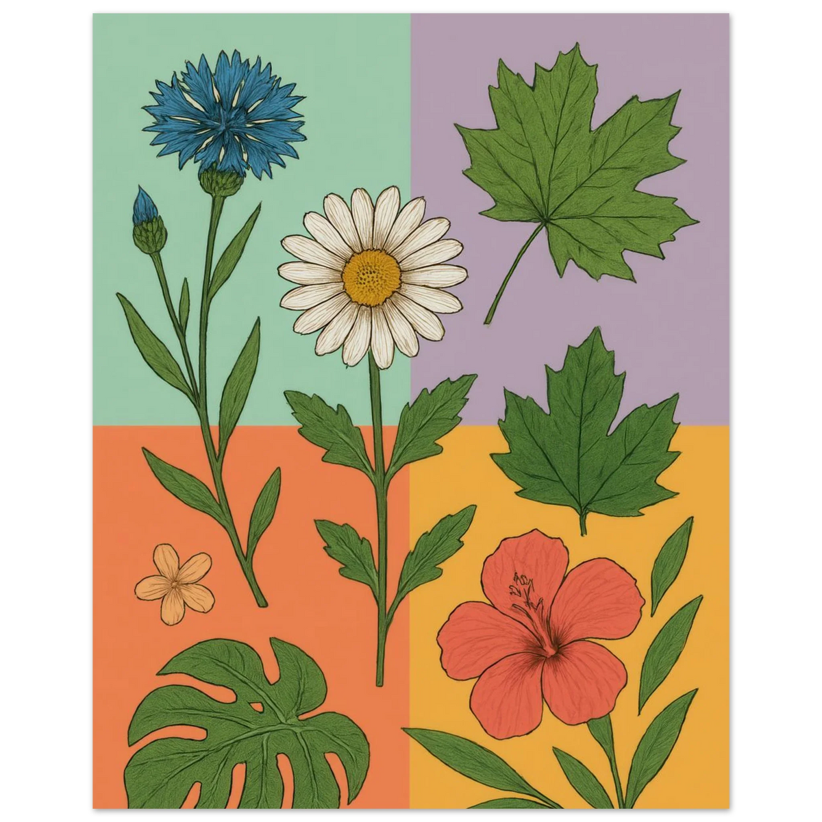 Frukter Botanisk Konsttryck – Levande Blommor och Blad på Premium Papper, Välj Din Storlek