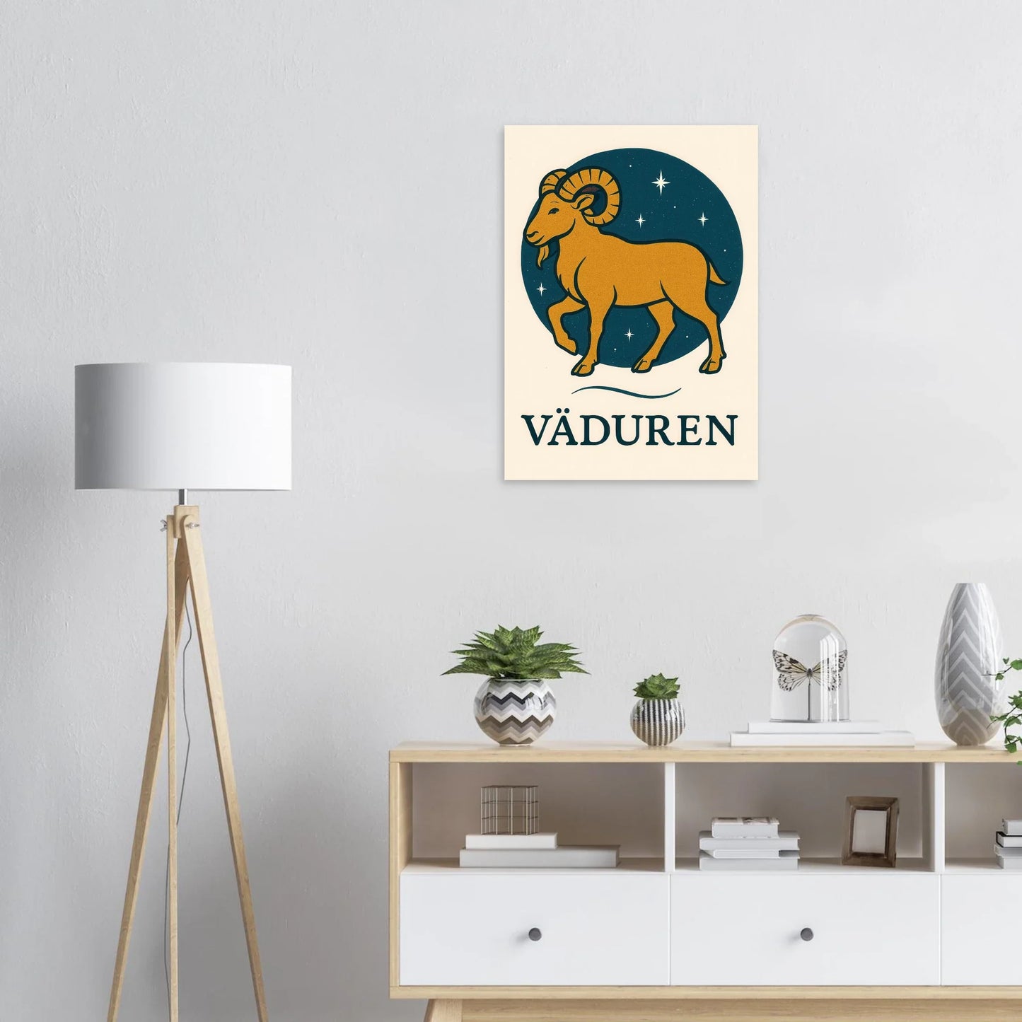 Väduren Stjärntecken Konsttryck – Guldbock i Retrodesign – Zodiac Väggkonst i Olika Storlekar