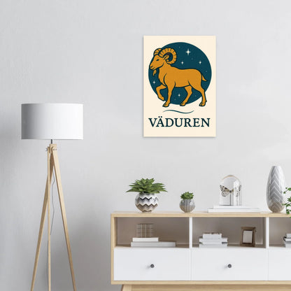 Väduren Stjärntecken Konsttryck – Guldbock i Retrodesign – Zodiac Väggkonst i Olika Storlekar