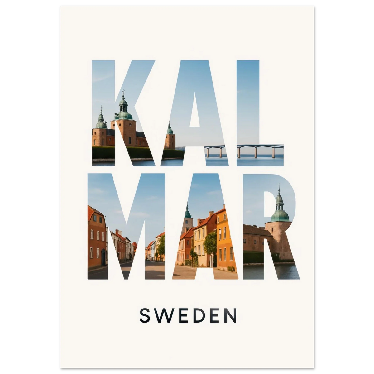 Kalmar, Sweden Cityscape Art Poster – Vibrant Swedish Architecture & Bridges