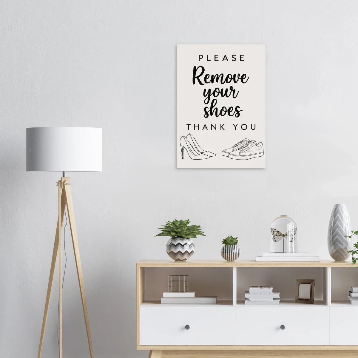 Elegant 'Remove Your Shoes' Art Print for a Welcoming Home in Multiple Sizes