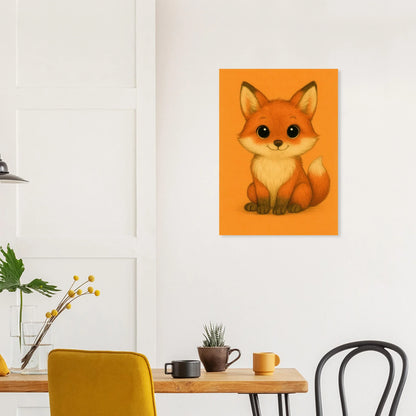 Söt Liten Räv Konsttryck – Charmig Illustration med Stora Ögon på Halvblankt Papper