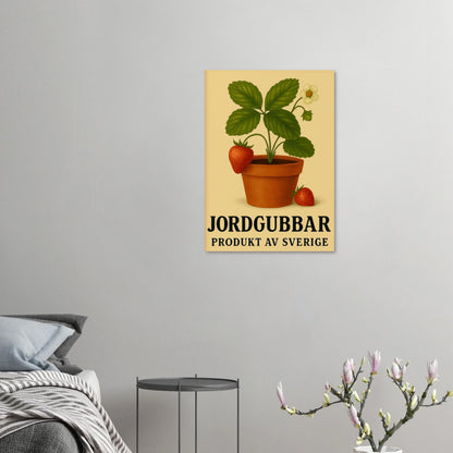 Retro Strawberry Delight: 'Jordgubbar' Swedish Produce Art Print Poster