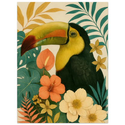 Tropisk Toucan Konsttryck - Djärva Djur & Blommor i Varma Toner