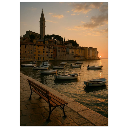 Golden Hour Coastal Town Sunset Poster – Vivid Seascape Art Print in Your Choice of 29 Sizes