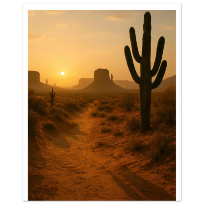 Desert Sunset Majesty: Vibrant Saguaro & Butte Landscape Poster in Multiple Sizes