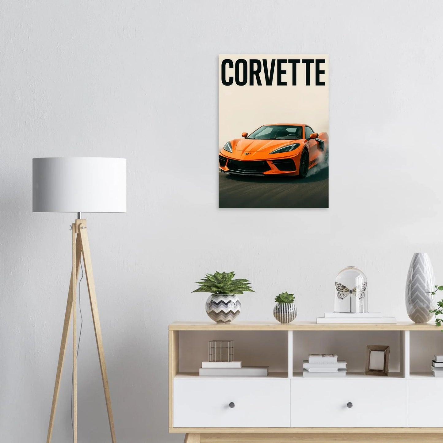 Corvette Stingray Sportbil Affisch: Ikonisk Orange Racing Konsttryck i Premiumkvalitet