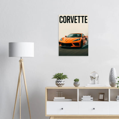 Corvette Stingray Sportbil Affisch: Ikonisk Orange Racing Konsttryck i Premiumkvalitet