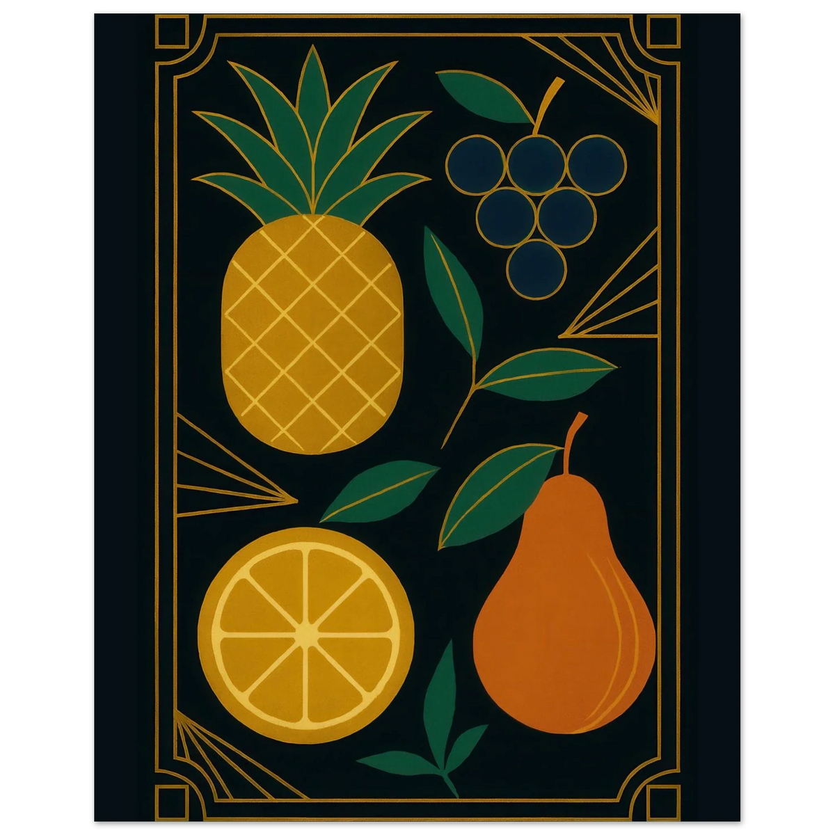 Frukter: Elegant Art Deco Frukt Poster – Lyxig Väggkonst med Gyllene Detaljer