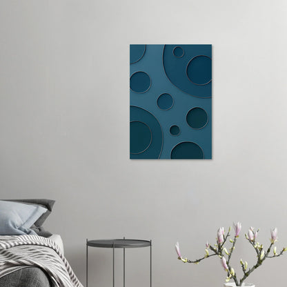 Abstrakt Minimalistisk Poster - Eleganta Blå Cirklar med Silverdetaljer i Flera Storlekar