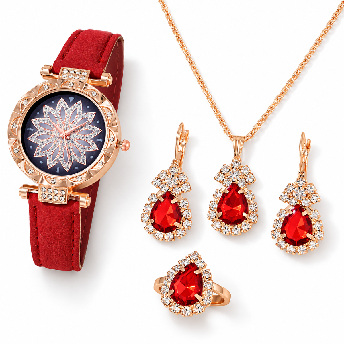 Floral Watch and Jewelry Set