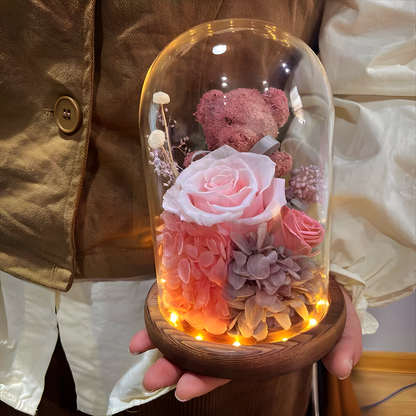 Rose Bear Glass Dome
