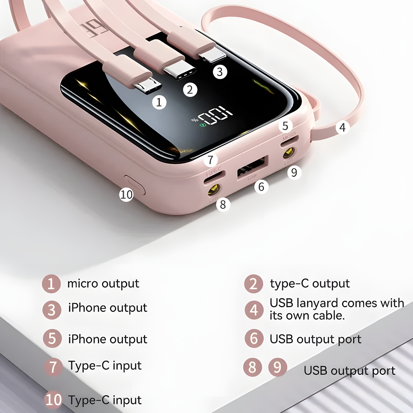 66W Power Bank with Built-In Cable