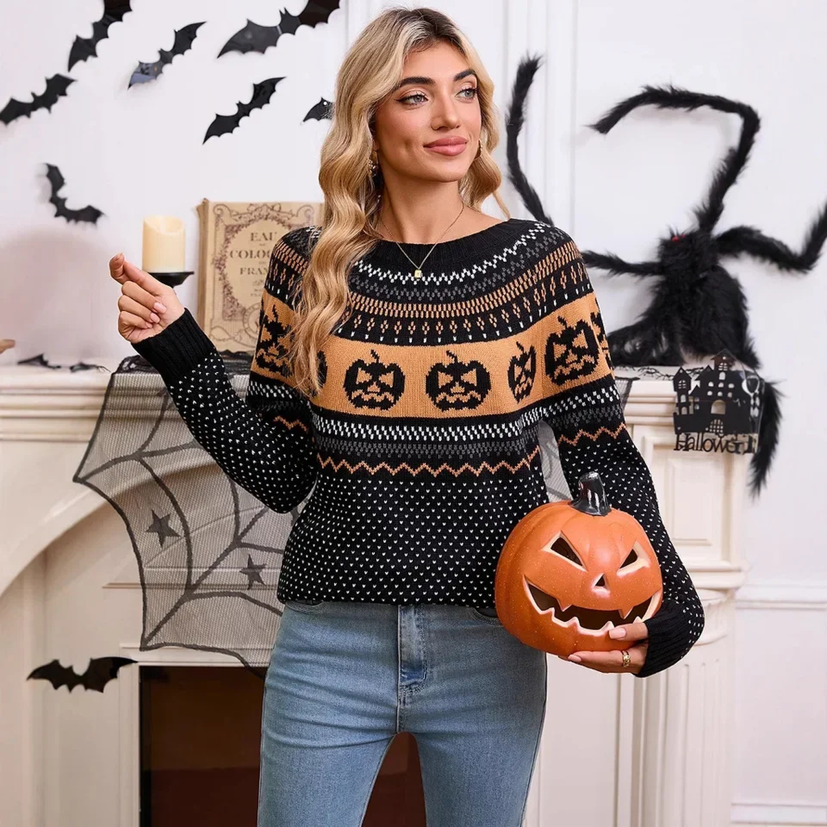 Pumpkin Pattern Knit Sweater
