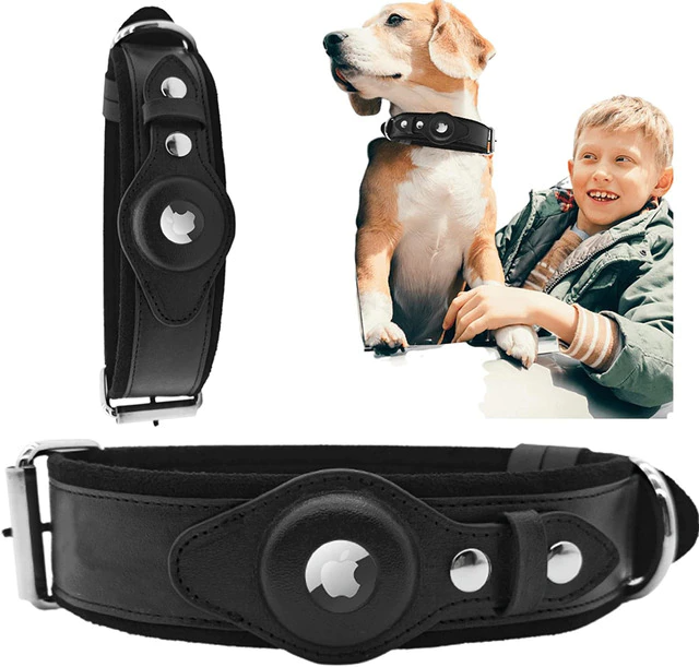 Läder AirTag Hundhalsband