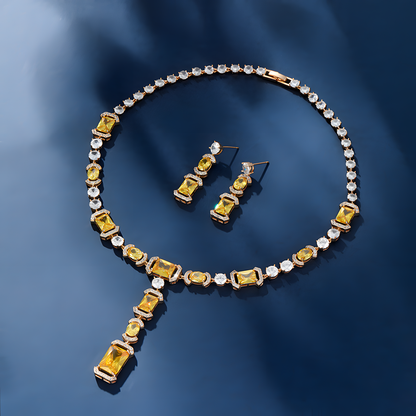 Gold-Tone Gemstone Necklace and Earring Set