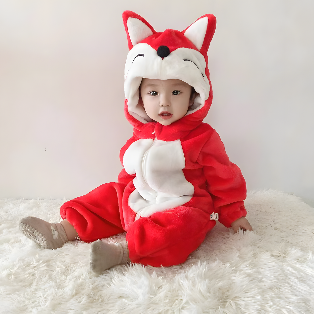 Fleece Animal Hooded Baby Romper