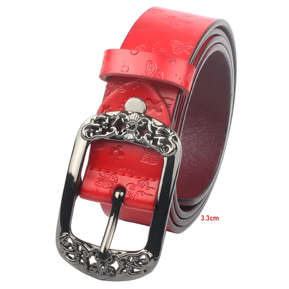 Embossed Butterfly Leather Belt