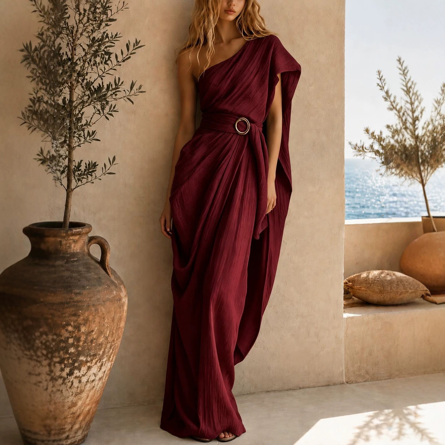 One-Shoulder Cotton Blend Dress