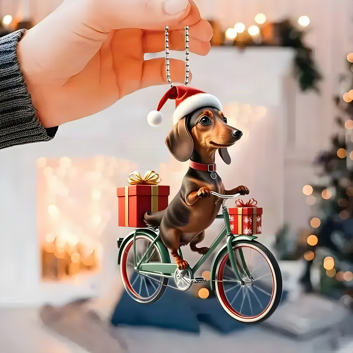 Acrylic Dog Bicycle Christmas Ornaments
