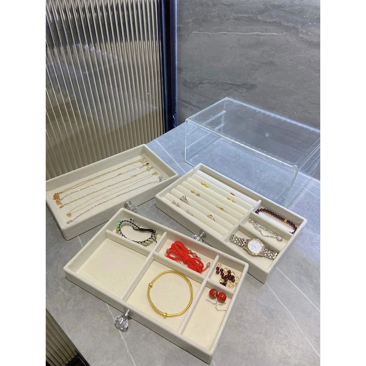 Three-Layer Velvet Jewelry Box