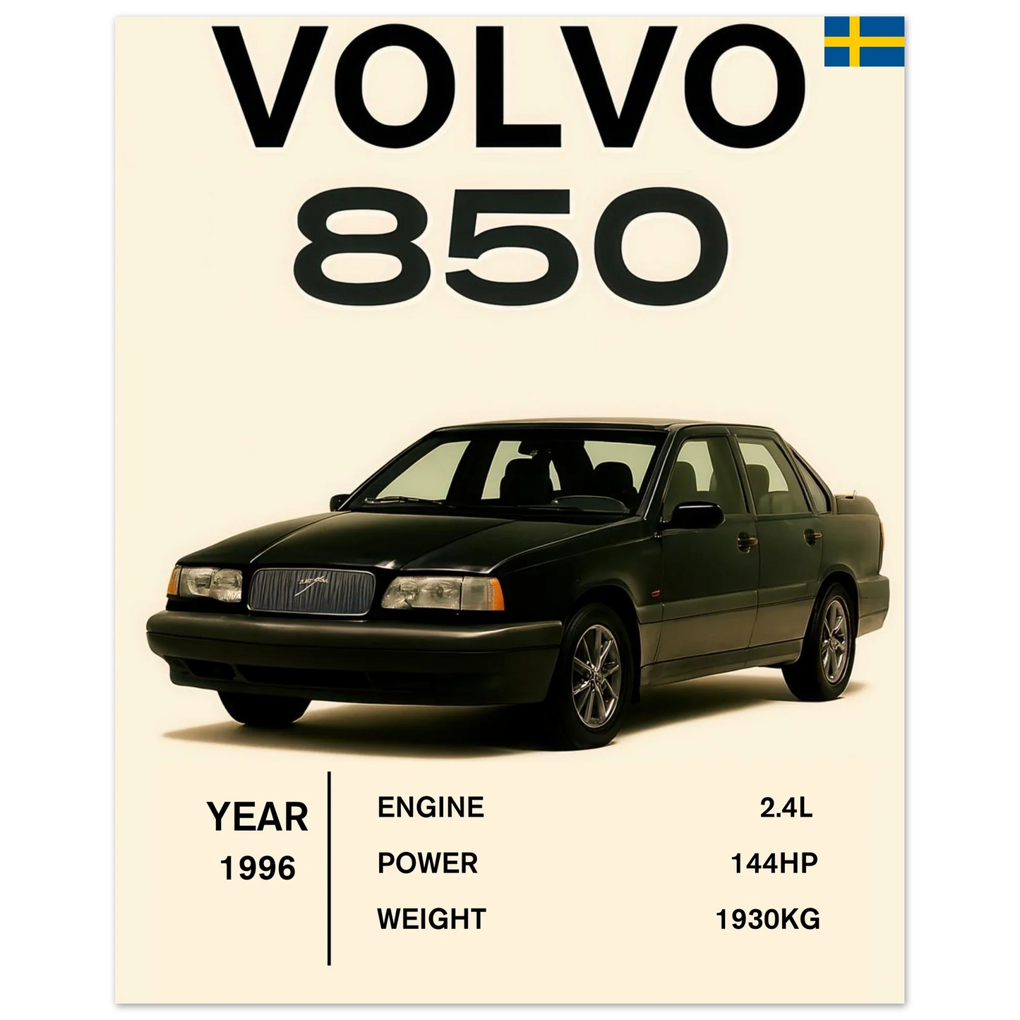 Volvo 850 Klassisk Bil Affisch – Fånga Tidens Elegans med Premium Konsttryck
