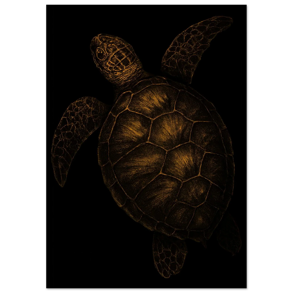 Djur: Golden Sea Turtle Art Print – Timeless Ocean Elegance for Your Home, Available in Multiple Sizes