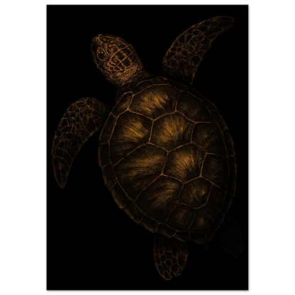 Djur: Golden Sea Turtle Art Print – Timeless Ocean Elegance for Your Home, Available in Multiple Sizes