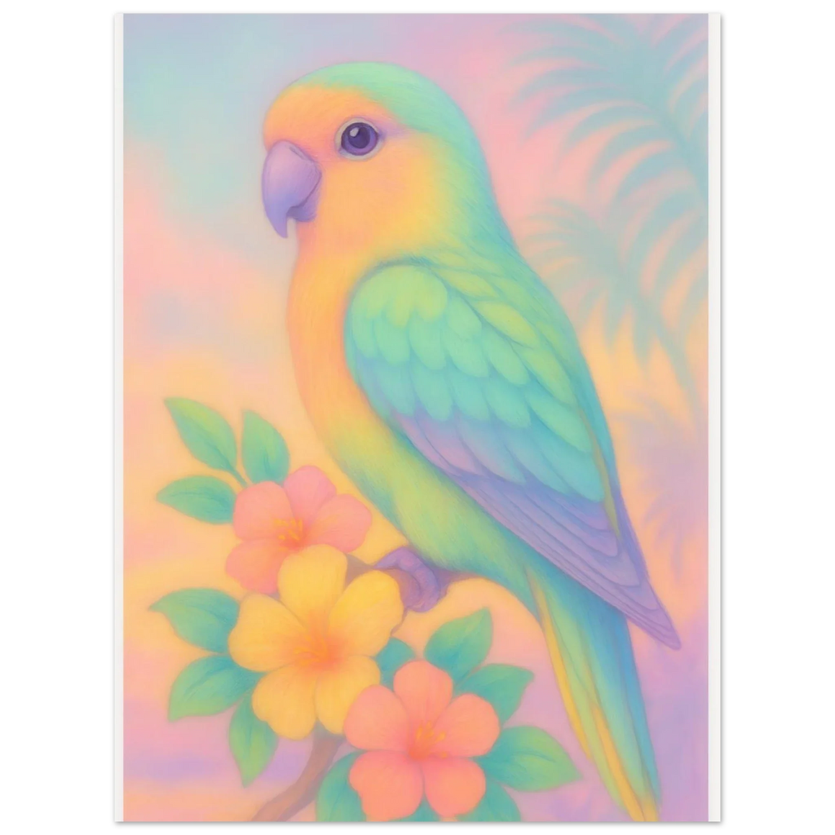 Pastel Paradise Parrot Wall Art – "Djur" – Dreamy Tropical Print for Home Décor
