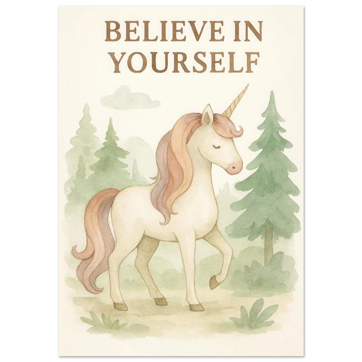 Magical Unicorn 'Believe in Yourself' Art Print – Whimsical Nursery & Kids Room Decor