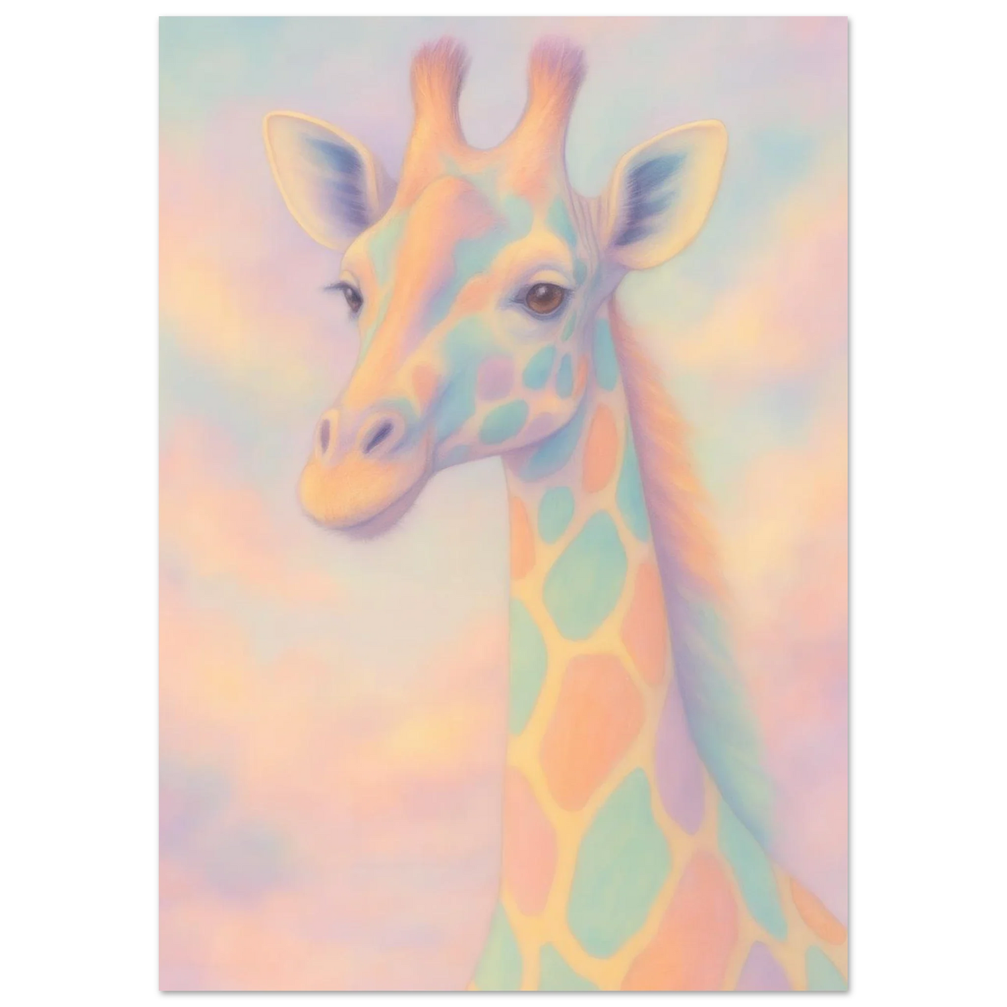 Pastellfärgad Giraff Konstaffisch – Drömsk Djurtavla i Mjuka Ton-i-Ton Nyanser