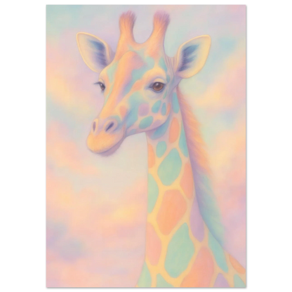 Pastellfärgad Giraff Konstaffisch – Drömsk Djurtavla i Mjuka Ton-i-Ton Nyanser