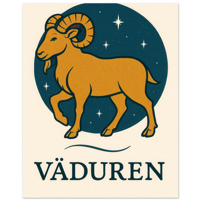 Väduren Stjärntecken Konsttryck – Guldbock i Retrodesign – Zodiac Väggkonst i Olika Storlekar