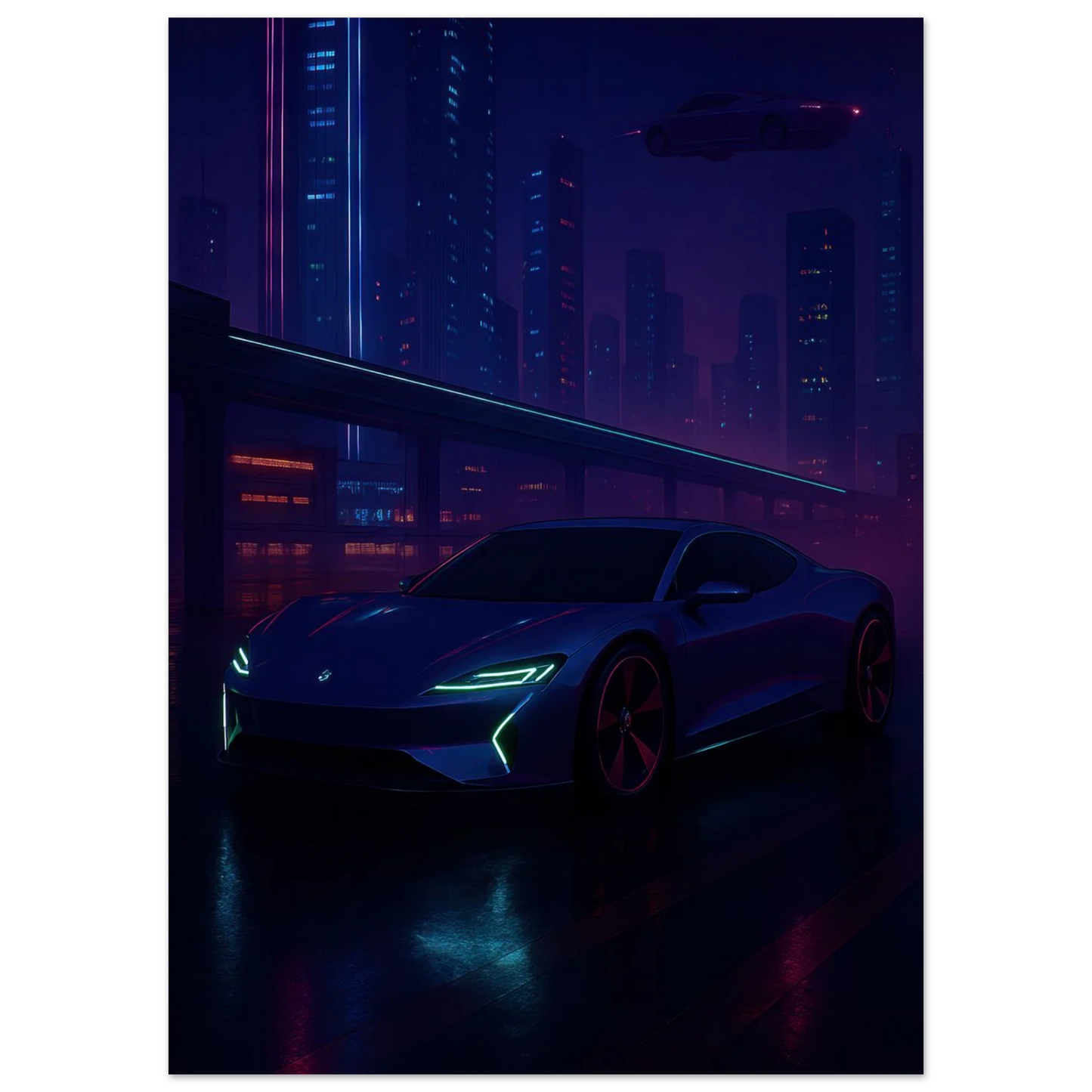 Framtidens Färd: Neo-Noir Stadsvy med Bil Art Print – Välj Din Perfekta Storlek