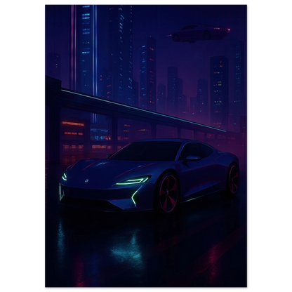 Framtidens Färd: Neo-Noir Stadsvy med Bil Art Print – Välj Din Perfekta Storlek