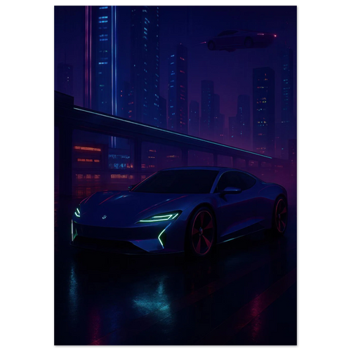 Framtidens Färd: Neo-Noir Stadsvy med Bil Art Print – Välj Din Perfekta Storlek