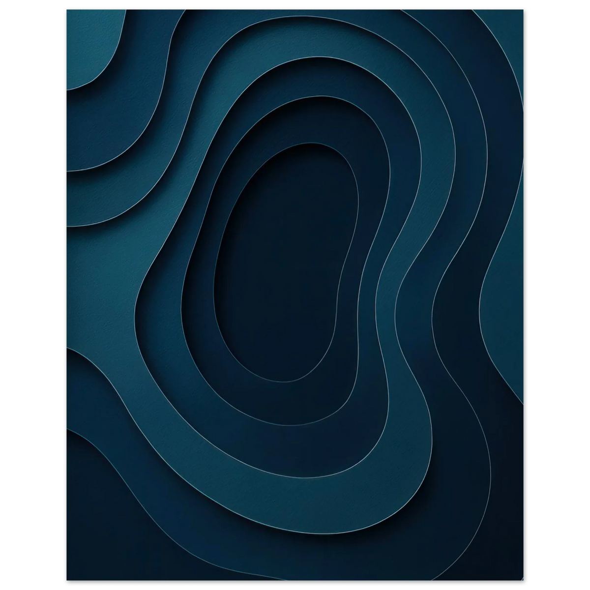 Abstract Contour Map Art Print: Deep Blue Minimalist Paper Cut Style
