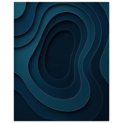 Abstract Contour Map Art Print: Deep Blue Minimalist Paper Cut Style